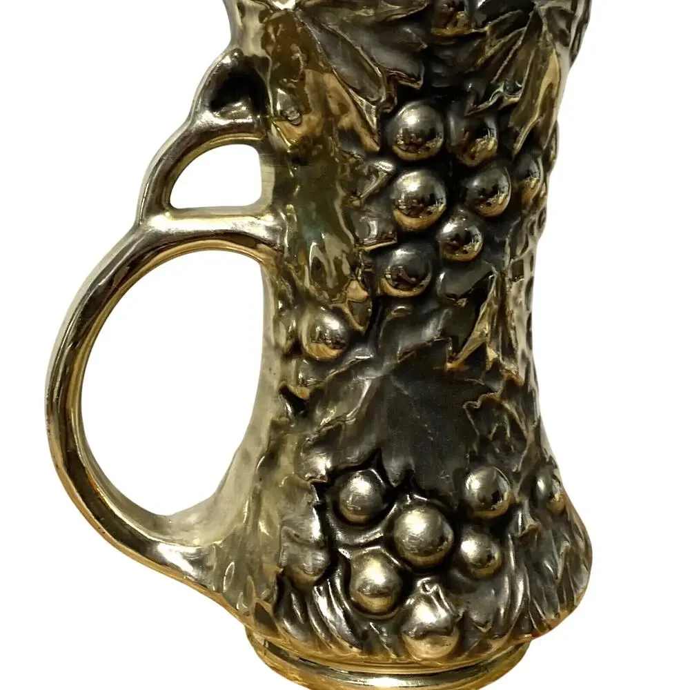 Vintage McCoy Pottery 616 Grape Pitcher Black Gold 9.5